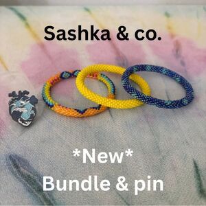 Sashka & co. Beaded Bracelet Set - Yellow, Blue, orange & ocean heart pin